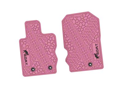 Factory Floorpan Fit Tire Tread/Scorched Earth Scene Front Floor Mats with Black GOAT Insert; Pink (21-25 Bronco)