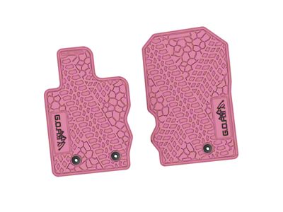 Factory Floorpan Fit Tire Tread/Scorched Earth Scene Front Floor Mats with Black GOAT/Mountain Insert; Pink (21-25 Bronco)