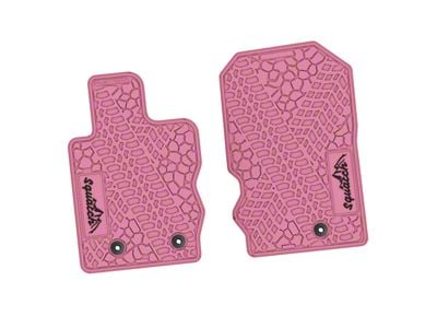 Factory Floorpan Fit Tire Tread/Scorched Earth Scene Front Floor Mats with Black Squatch/Mountain Insert; Pink (21-25 Bronco)