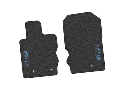 Factory Floorpan Fit Tire Tread/Scorched Earth Scene Front Floor Mats with Light Blue GOAT Insert; Black (21-25 Bronco)