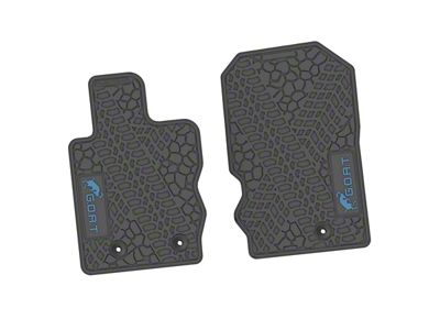 Factory Floorpan Fit Tire Tread/Scorched Earth Scene Front Floor Mats with Light Blue GOAT Insert; Gray (21-25 Bronco)