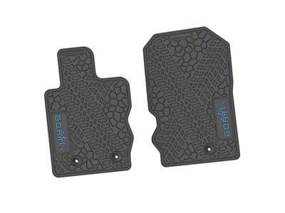 Factory Floorpan Fit Tire Tread/Scorched Earth Scene Front Floor Mats with Light Blue GOAT/Mountain Insert; Gray (21-25 Bronco)
