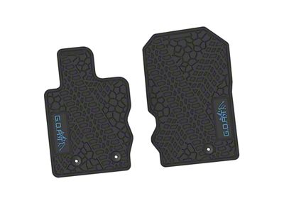 Factory Floorpan Fit Tire Tread/Scorched Earth Scene Front Floor Mats with Light Blue GOAT/Mountain Insert; Black (21-25 Bronco)