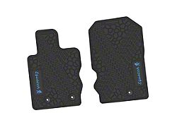 Factory Floorpan Fit Tire Tread/Scorched Earth Scene Front Floor Mats with Light Blue Squatch Insert; Black (21-25 Bronco)