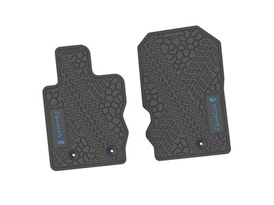 Factory Floorpan Fit Tire Tread/Scorched Earth Scene Front Floor Mats with Light Blue Squatch Insert; Gray (21-25 Bronco)
