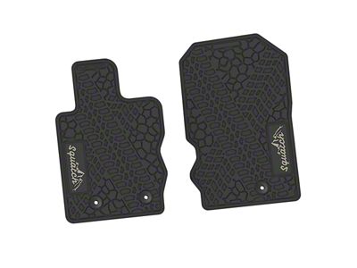 Factory Floorpan Fit Tire Tread/Scorched Earth Scene Front Floor Mats with Light Gray Squatch/Mountain Insert; Black (21-25 Bronco)