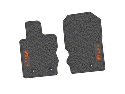 Factory Floorpan Fit Tire Tread/Scorched Earth Scene Front Floor Mats with Orange GOAT Insert; Gray (21-25 Bronco)