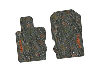 Factory Floorpan Fit Tire Tread/Scorched Earth Scene Front Floor Mats with Orange GOAT/Mountain Insert; Rugged Woods (21-25 Bronco)