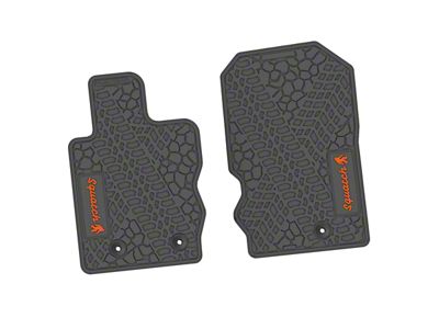 Factory Floorpan Fit Tire Tread/Scorched Earth Scene Front Floor Mats with Orange Squatch Insert; Gray (21-25 Bronco)