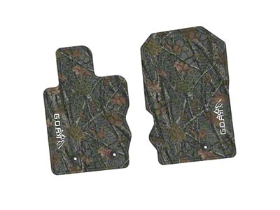 Factory Floorpan Fit Tire Tread/Scorched Earth Scene Front Floor Mats with White GOAT/Mountain Insert; Rugged Woods (21-25 Bronco)