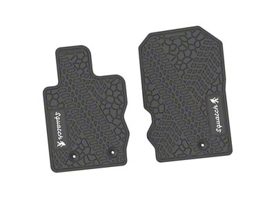Factory Floorpan Fit Tire Tread/Scorched Earth Scene Front Floor Mats with White Squatch Insert; Gray (21-25 Bronco)