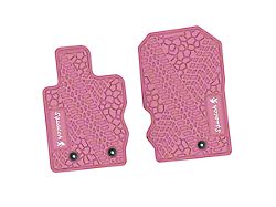 Factory Floorpan Fit Tire Tread/Scorched Earth Scene Front Floor Mats with White Squatch Insert; Pink (21-25 Bronco)