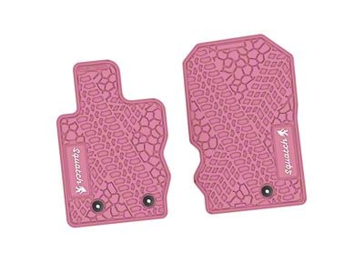 Factory Floorpan Fit Tire Tread/Scorched Earth Scene Front Floor Mats with White Squatch Insert; Pink (21-25 Bronco)