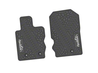 Factory Floorpan Fit Tire Tread/Scorched Earth Scene Front Floor Mats with White Squatch/Mountain Insert; Gray (21-25 Bronco)