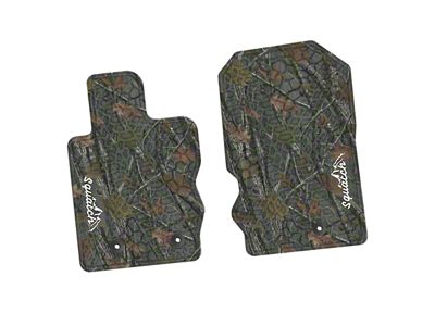 Factory Floorpan Fit Tire Tread/Scorched Earth Scene Front Floor Mats with White Squatch/Mountain Insert; Rugged Woods (21-25 Bronco)