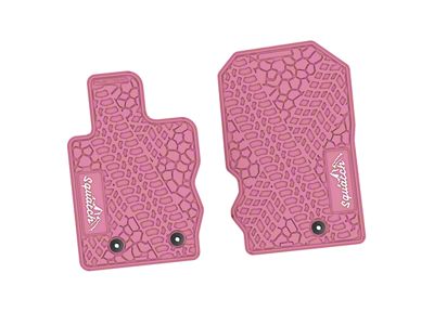 Factory Floorpan Fit Tire Tread/Scorched Earth Scene Front Floor Mats with White Squatch/Mountain Insert; Pink (21-25 Bronco)
