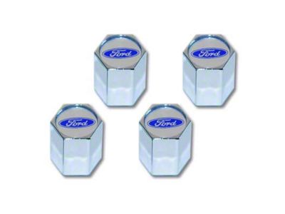 Valve Stem Caps with Ford Oval Logo; Set of 4 (Universal; Some Adaptation May Be Required)