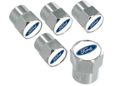 Valve Stem Caps with Ford Oval Logo; Set of 5 (Universal; Some Adaptation May Be Required)