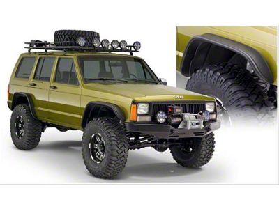 Bushwacker Flat Style Fender Flares; Front and Rear; Textured Black (84-01 Jeep Cherokee XJ)