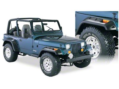Bushwacker Cut-Out Fender Flares; Front and Rear; Matte Black (87-95 Jeep Wrangler YJ, Excluding Renegade)