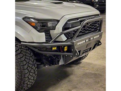 C4 Fabrication Hybrid Front Bumper with 30-Inch Light Bar Cutout and Mid-Height Bull Bar with Tube Gussets; Black (24-26 Tacoma, Excluding TRD Pro & TRD Off-Road)
