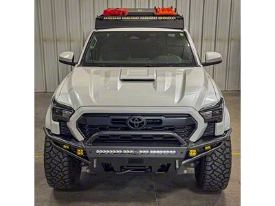 C4 Fabrication Hybrid Front Bumper with 30-Inch Light Bar Cutout and Mid-Height Bull Bar with Tube Gussets; Black (24-26 Tacoma TRD Pro, TRD Off-Road)