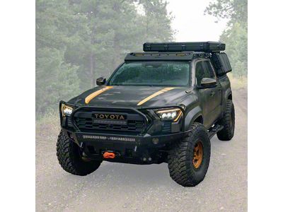 C4 Fabrication Overland Series Front Bumper with 30-Inch Light Bar Cutout and Full-Height Bull Bar with Headlight Hoops; Black (24-26 Tacoma TRD Pro, TRD Off-Road)