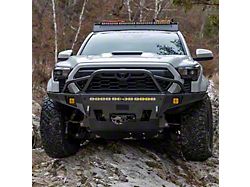 C4 Fabrication Overland Series Front Bumper with 30-Inch Light Bar Cutout and Mid-Height Bull Bar with Tube Gussets; Black (24-26 Tacoma TRD Pro, TRD Off-Road)