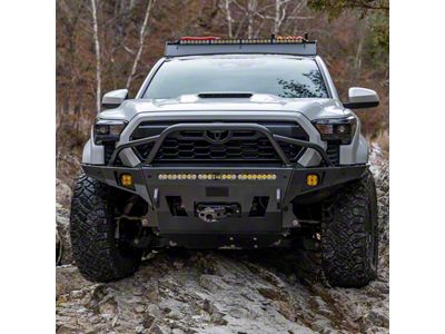 C4 Fabrication Overland Series Front Bumper with 30-Inch Light Bar Cutout and Mid-Height Bull Bar with Tube Gussets; Black (24-26 Tacoma, Excluding TRD Pro & TRD Off-Road)