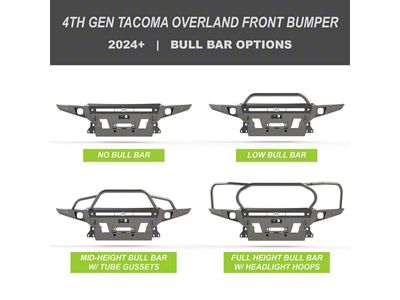 C4 Fabrication Overland Series Front Bumper with 30-Inch Light Bar Cutout and Low Bull Bar; Black (24-26 Tacoma TRD Pro, TRD Off-Road)