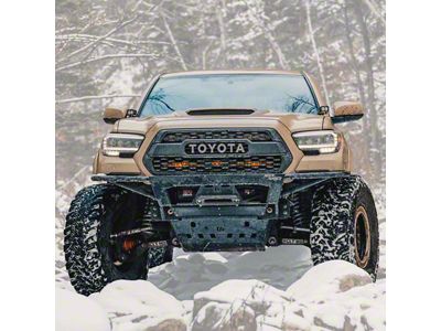 C4 Fabrication Rock Runner Front Bumper with Low Bumper Bar and Tube Sides; Black (16-23 Tacoma w/o TSS)