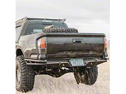 C4 Fabrication Rock Runner High Clearance Rear Bumper with Wide Double Tube Sides; Black (16-23 Tacoma w/o BSM)