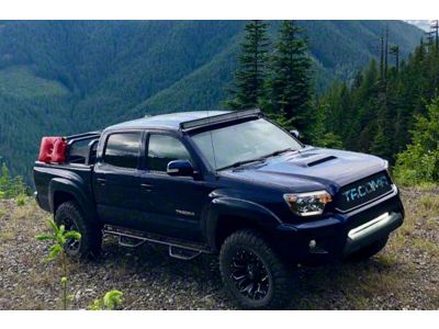 Cali Raised LED 32-Inch LED Light Bar with Lower Bumper Flush Mounting Brackets and Amber Backlight Switch; Spot Beam (05-15 Tacoma)
