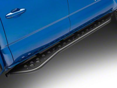 Cali Raised LED Step Edition Rock Sliders with Bed Liner Filler Plates; Textured Black (05-23 Tacoma Double Cab)