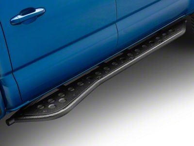 Cali Raised LED Step Edition Rock Sliders with Kickout and Filler Plates; Bed Liner Coating (05-23 Tacoma Double Cab)