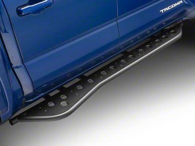 Cali Raised LED Step Edition Rock Sliders with Kickout and Textured Black Filler Plates; Textured Black (24-25 Tacoma Double Cab)