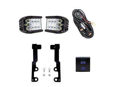 Cali Raised LED 27W Side Shooter LED Pod Lights with Low Profile Ditch Light Brackets and OEM Square Style Swtich (22-25 Tundra)
