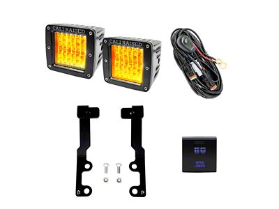 Cali Raised LED 3x2 Amber LED Pod Lights with Low Profile Ditch Light Brackets and OEM Square Style Swtich (22-25 Tundra)