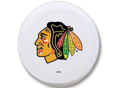 Chicago Blackhawks Spare Tire Cover; White (66-18 Jeep CJ5, CJ7, Wrangler YJ, TJ & JK)
