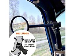 CMM Offroad A-Pillar Side Mirror with Base Mount with 8-Inch Arm and 1-Inch Ball with Ram X-Grip XL; Black; Driver and Passenger Side (24-25 Jeep Wrangler JL)