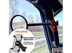 CMM Offroad A-Pillar Side Mirror with Base Mount with 8-Inch Arm and 1-Inch Ball with Ram X-Grip XL; Red; Driver and Passenger Side (24-25 Jeep Wrangler JL)