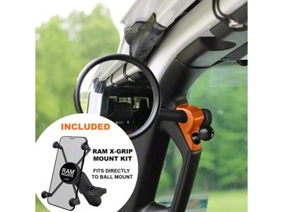 CMM Offroad Universal Accessory Mount with 1-Inch Ball and RAM X-Grip XL Phone Mount; Black (20-25 Jeep Gladiator JT)