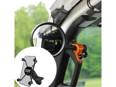 CMM Offroad Universal Accessory Mount with 1-Inch Ball and RAM X-Grip XL Phone Mount; Black (20-25 Jeep Gladiator JT)
