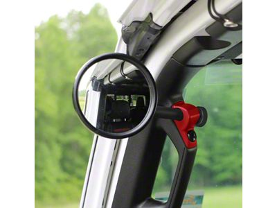 CMM Offroad Single A-Pillar Side Mirror with Base Mount, 6-Inch Arm and 20mm Ball; Red; Driver or Passenger Side (18-23 Jeep Wrangler JL)