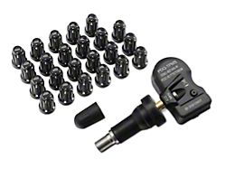 Black 6-Spline Lug Nut Kit with Rubber Valve Stem-Mounted TPMS Sensors; 14mm x 1.5; Set of 23 (18-6/7/21 Jeep Wrangler JL)