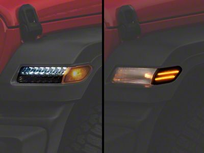Raxiom Axial Series LED Fender Flare Marker Lights and Sequential LED Parking/Turn Signal Lights; Smoked (18-25 Jeep Wrangler JL Sport w/ Factory Halogen Lights)