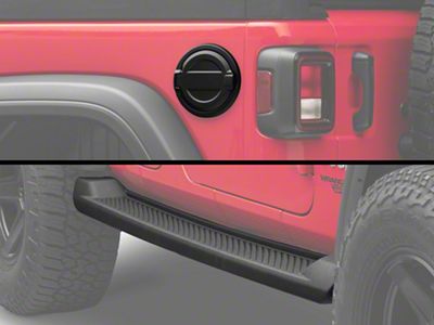 RedRock Molded ABS OE Style Side Step Bars and Fuel Filler Door Cover; Matte Black (18-25 Jeep Wrangler JL 4-Door)