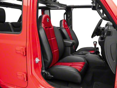 Corbeau Baja RS Suspension Seats; Black Vinyl/Red Cloth; Pair (Universal; Some Adaptation May Be Required)