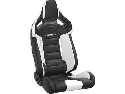 Corbeau FRX Reclining Seats; Black and White Vinyl with White FRP Shell (Universal; Some Adaptation May Be Required)