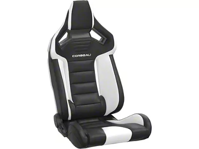 Corbeau FRX Reclining Seats; Black and White Vinyl with White FRP Shell (Universal; Some Adaptation May Be Required)